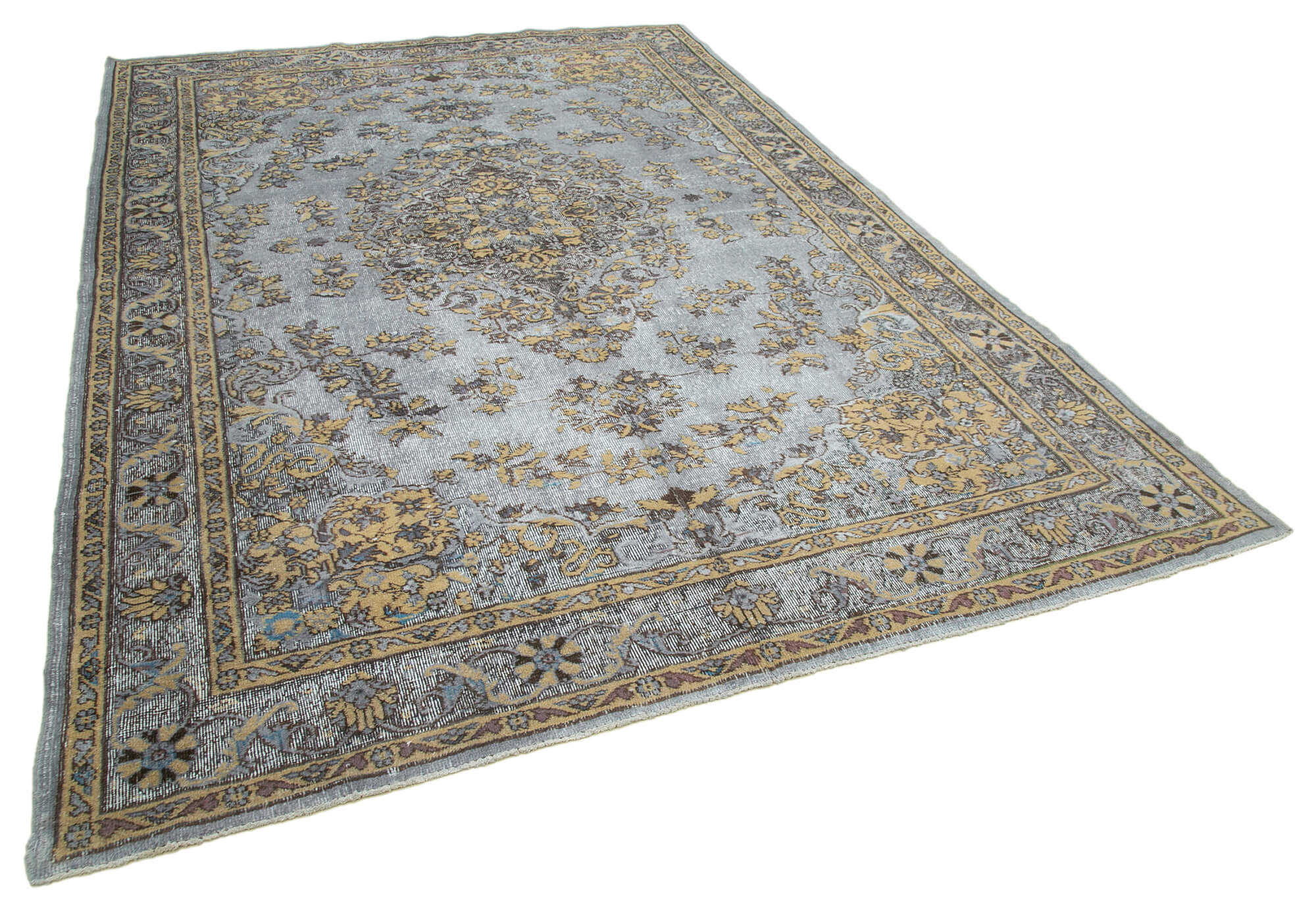 Handmade rustic anatolian 1980s 220 cm x 320 cm grey rug