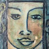 Antique acrylic painting on canvas vintage ethnic tribal portrait