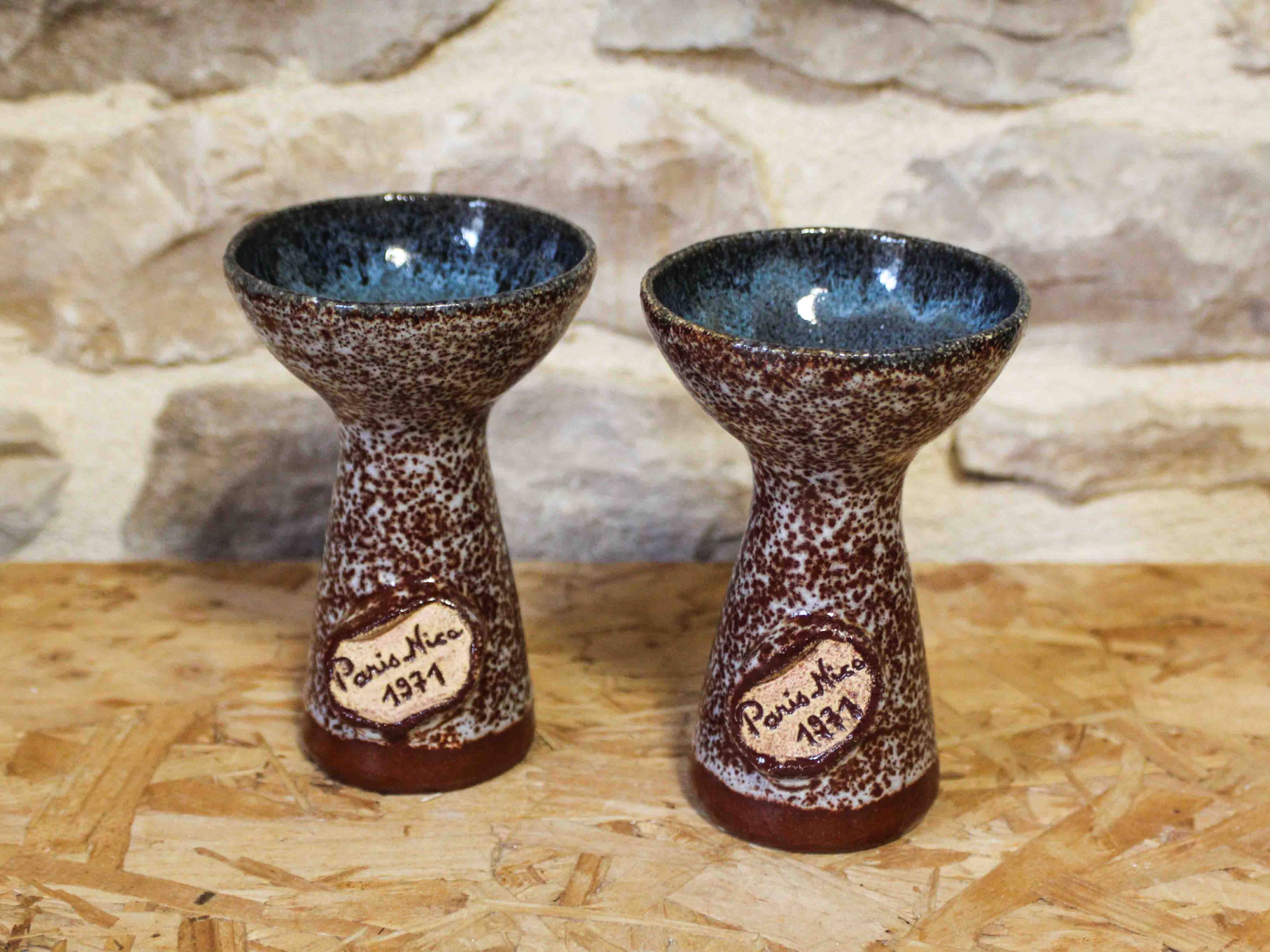 Pair of ceramic candlesticks Paris-Nice 1971