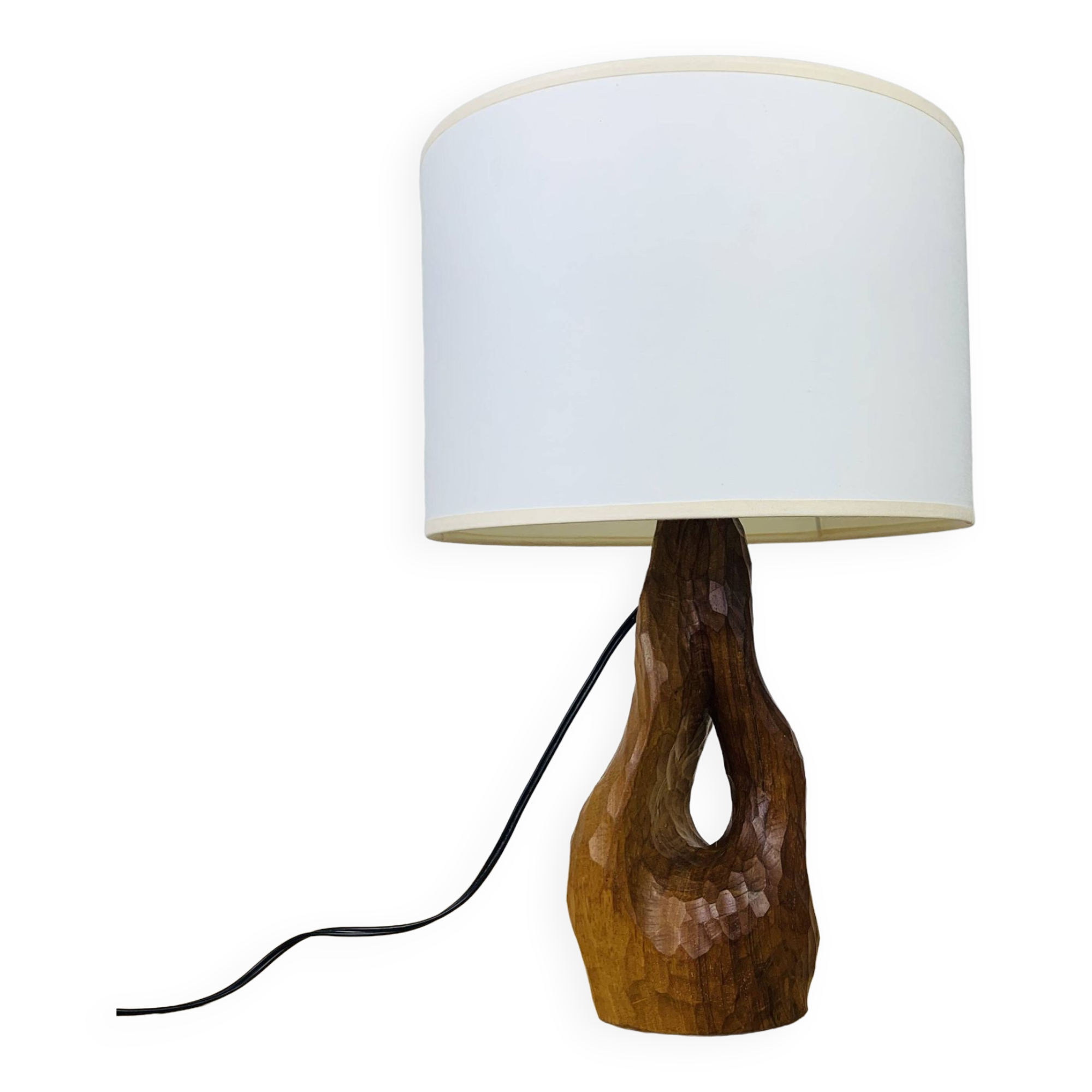 Brutalist gouged wood lamp
