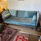 Vintage Louis XVI style blue velvet sofa