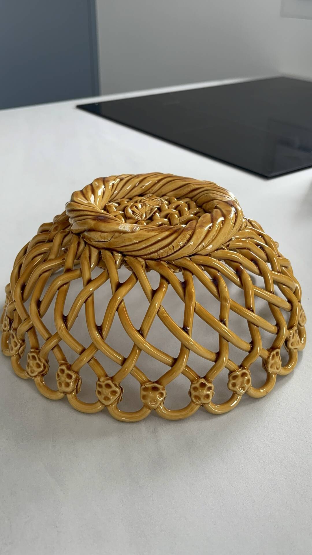 Pichon Uzès handmade ceramic basket – Yellow ochre openwork basket