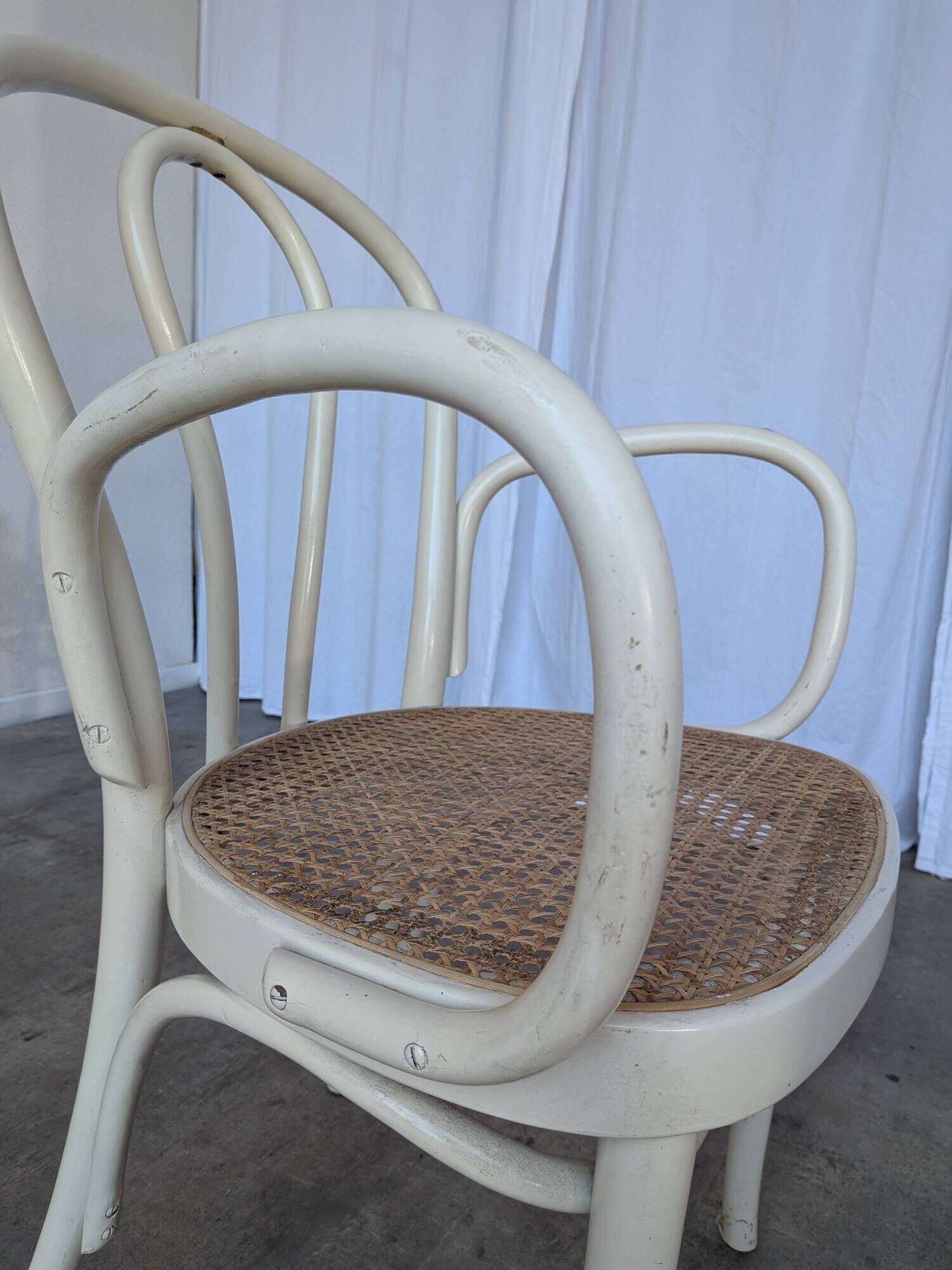 Vintage Thonet Style Dining Chair: White Beech Bentwood Cane Seat