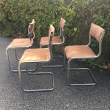 4 chaises acier chromé velours tabac 70