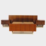 Vintage mid century double bed bedroom set in rosewood & brass, 1960s