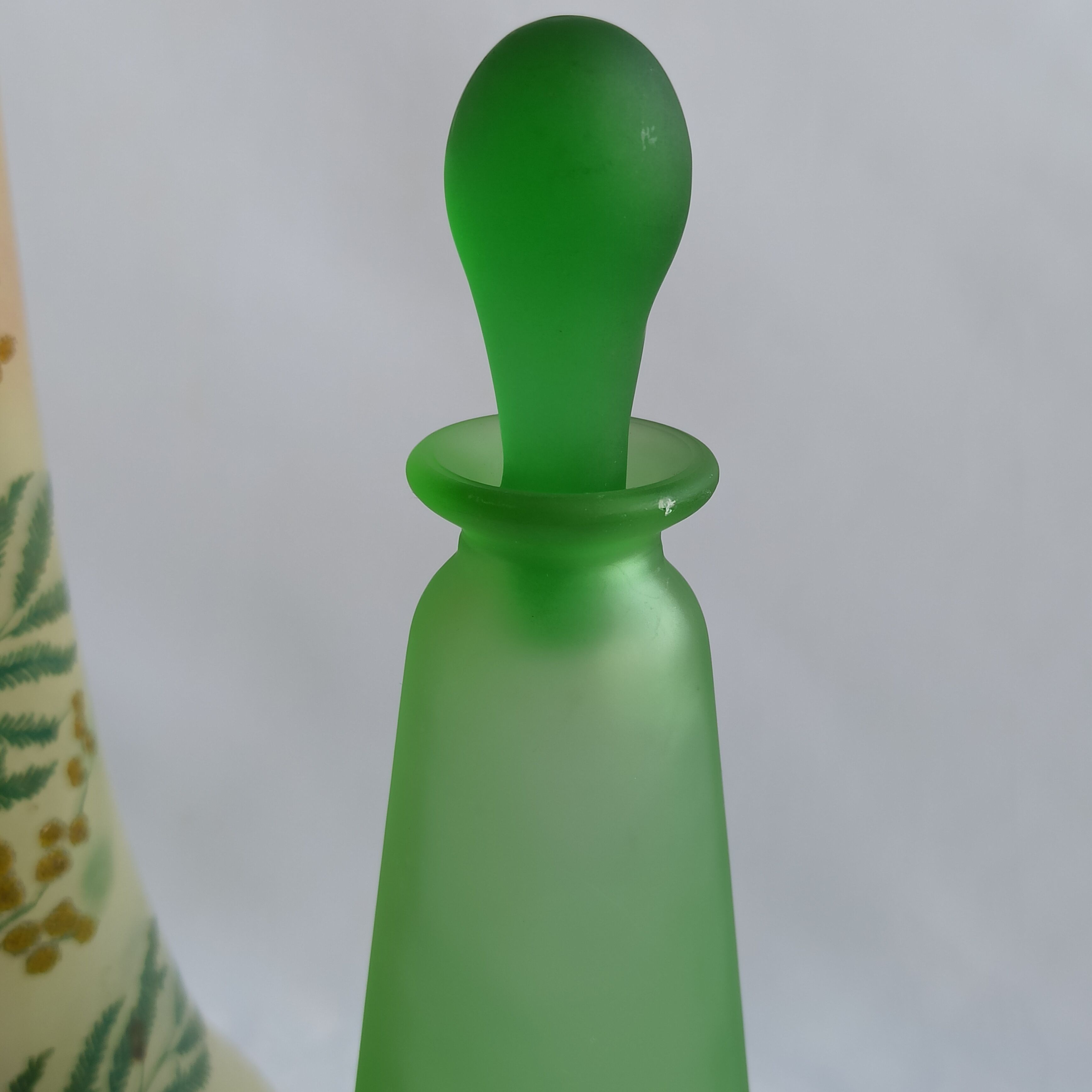 Vintage green satin blown glass bottle
