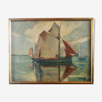 Painting on panel sailboat