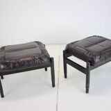 Set de 2 tabourets en cuir et bois - Stilla Lux, Tchécoslovaquie