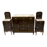 Table de chevet Liberty italienne en thuya et marbre rose du Portugal