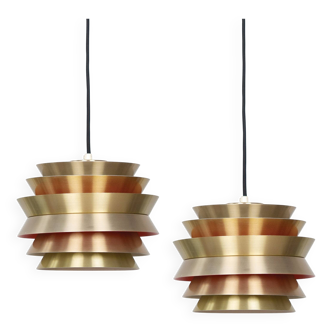 Pair of 2 Swedish vintage pendant lamps Trava by Carl Thore, Granhaga, 1960