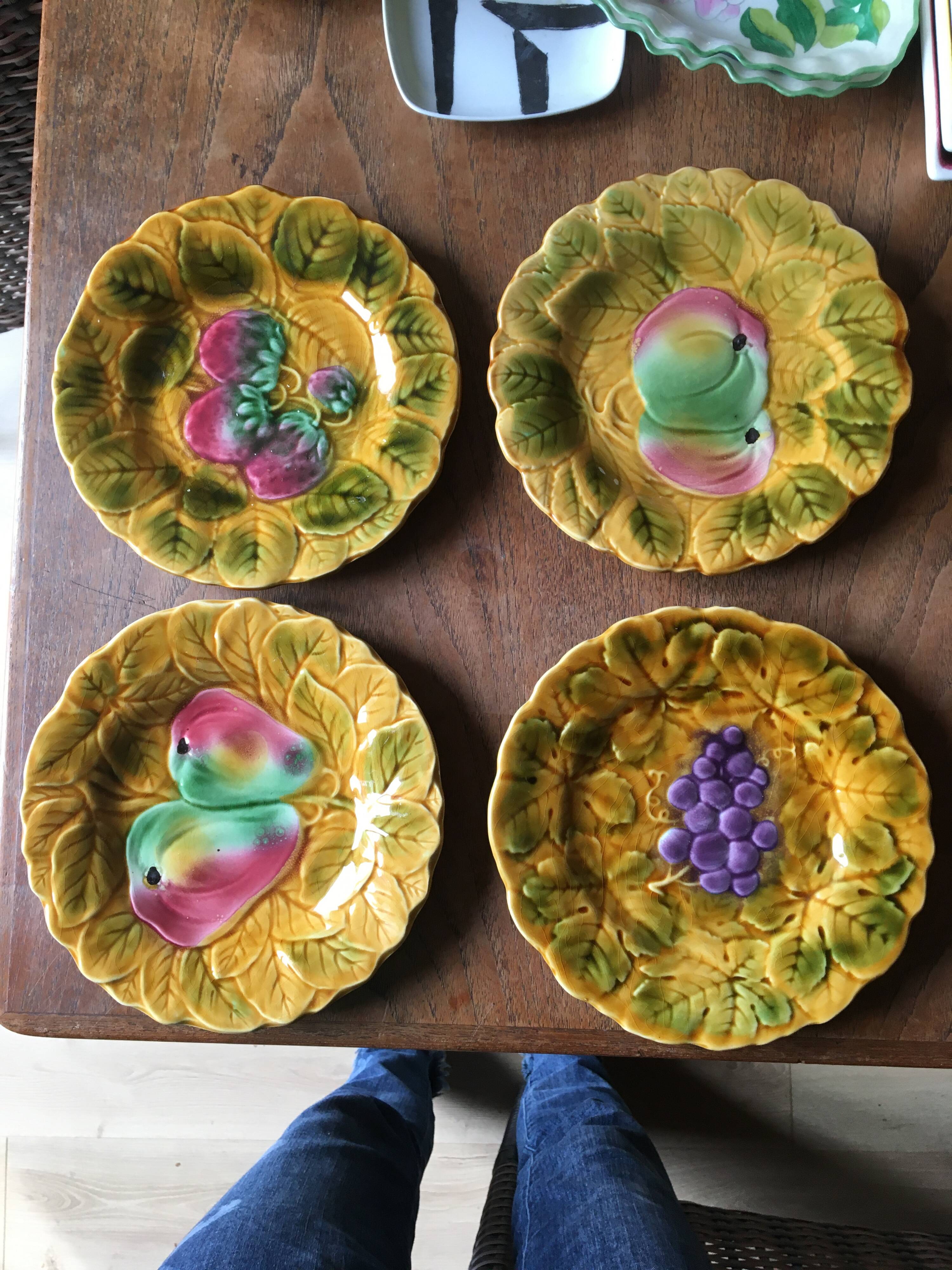 4 antique Sarreguemines earthenware dessert plates