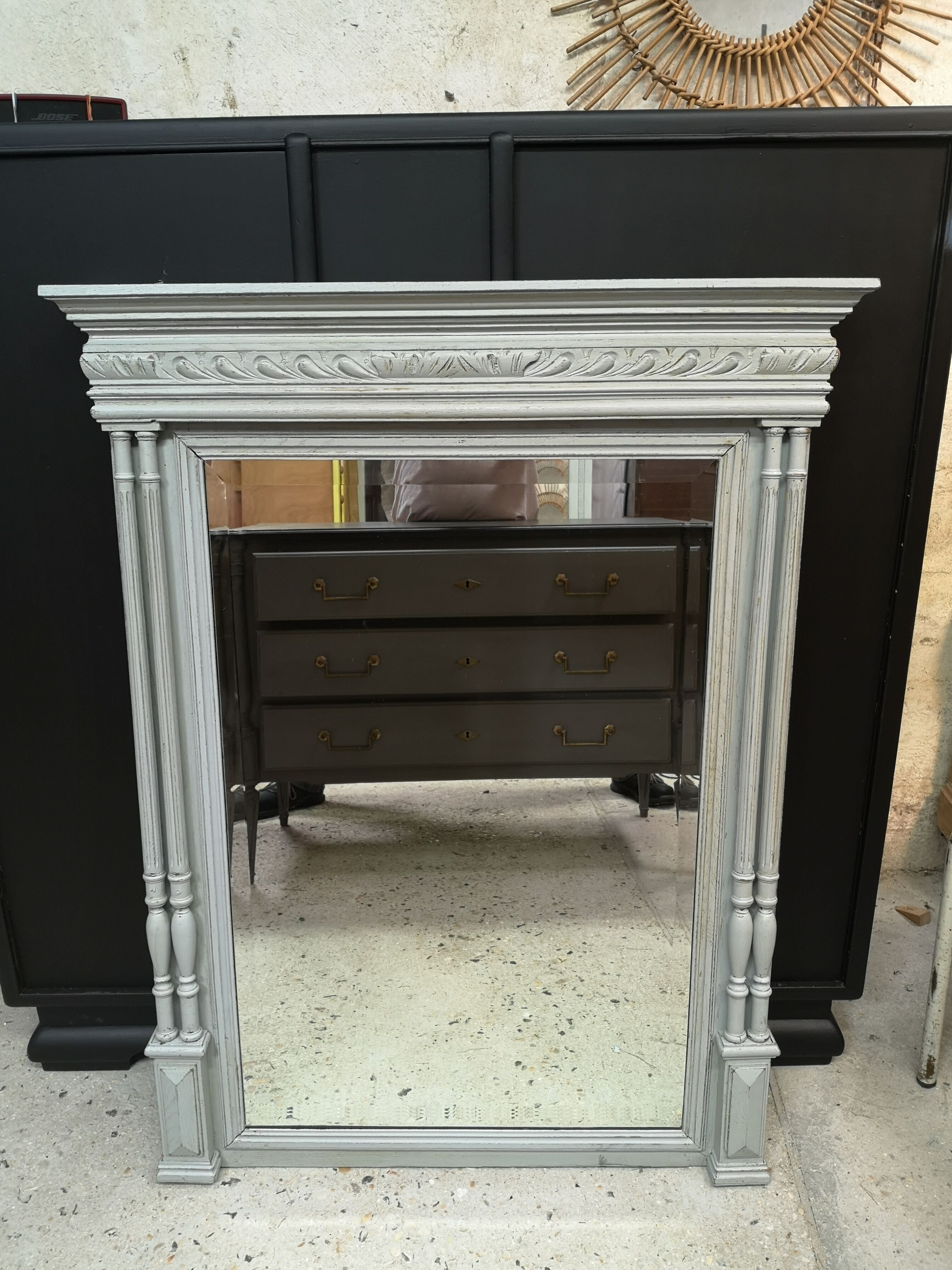 Mirror trumeau XIXe patina shabby chic gustavien ice