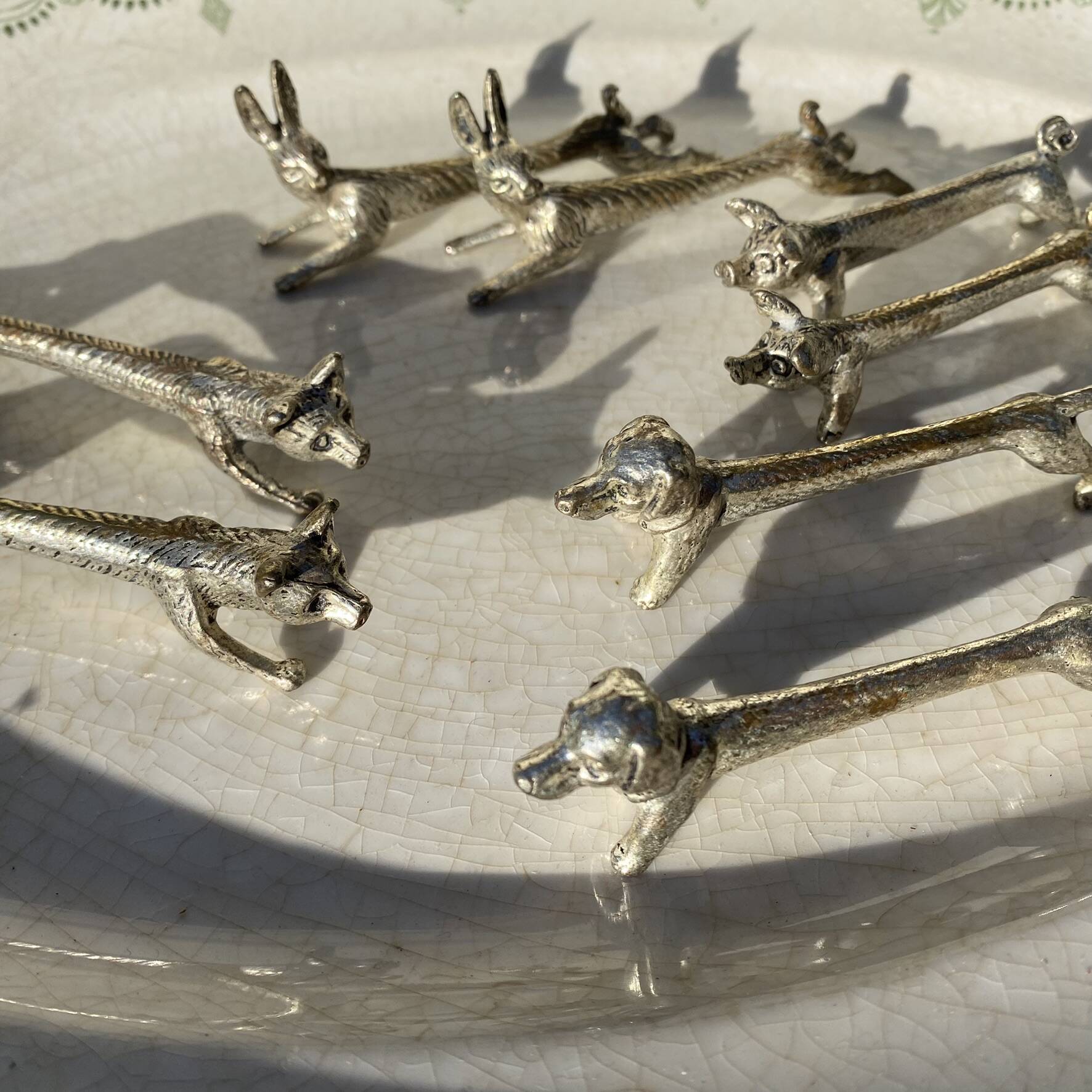 Set of 8 antique silver-plated knife rests Animals