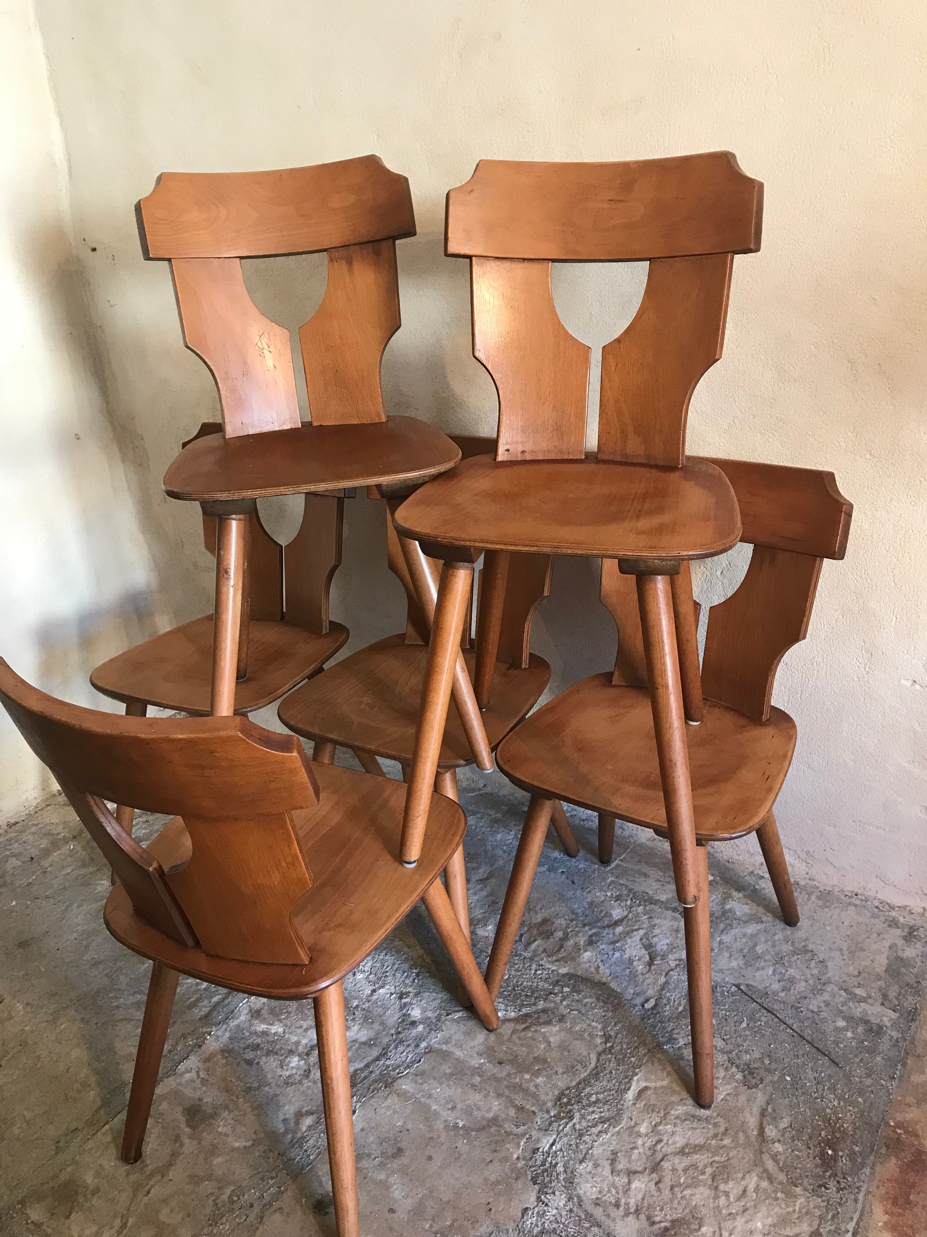 Lot de 6 chaises brutalistes vintage 1960-1980