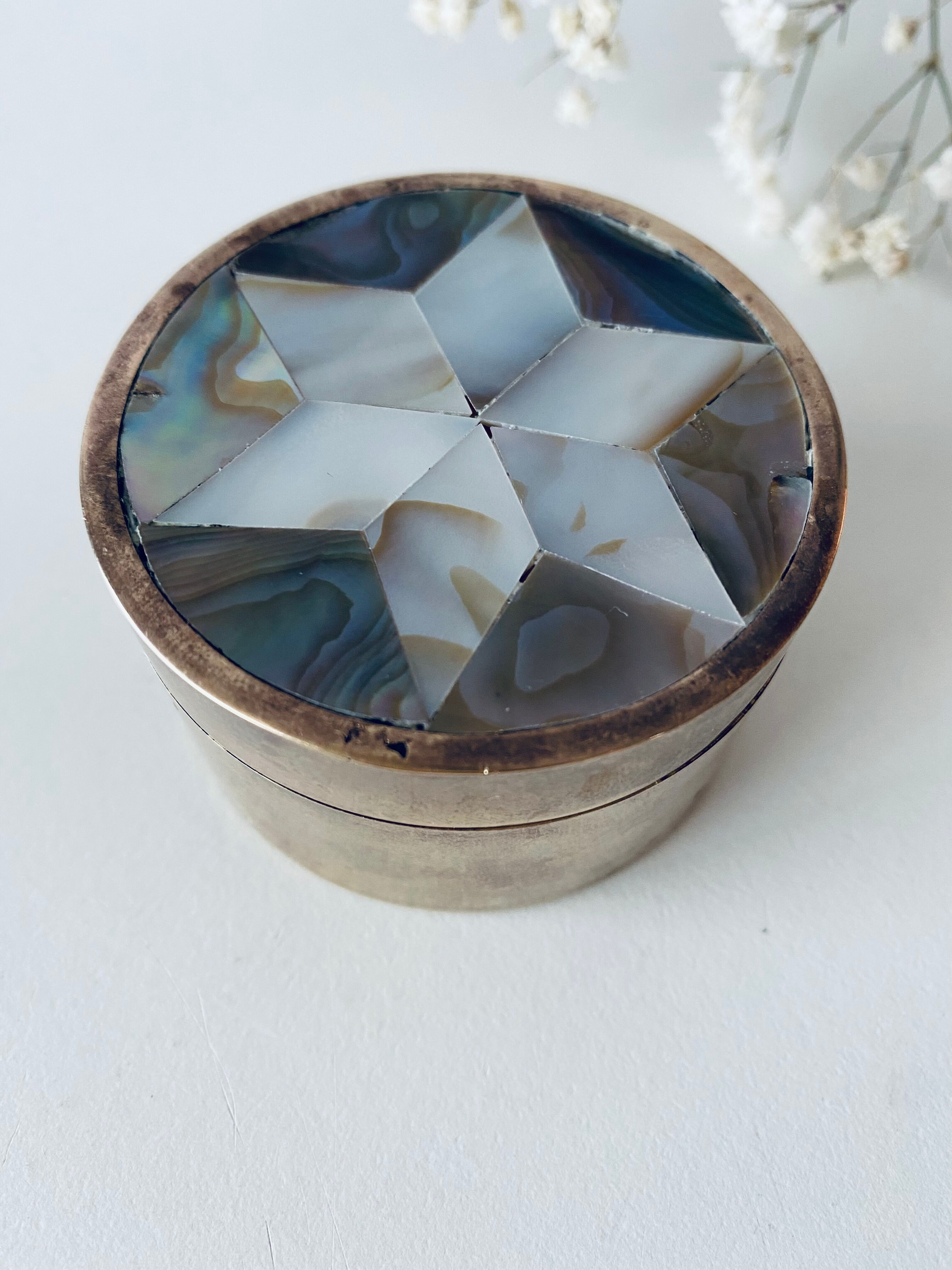 Vintage mother-of-pearl and brass box