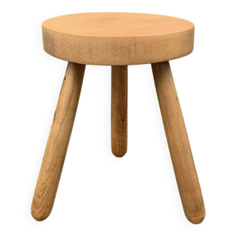 Ancien tabouret tripode en bois massif - années 60