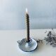 Antique candle holder in white and blue enamelled metal