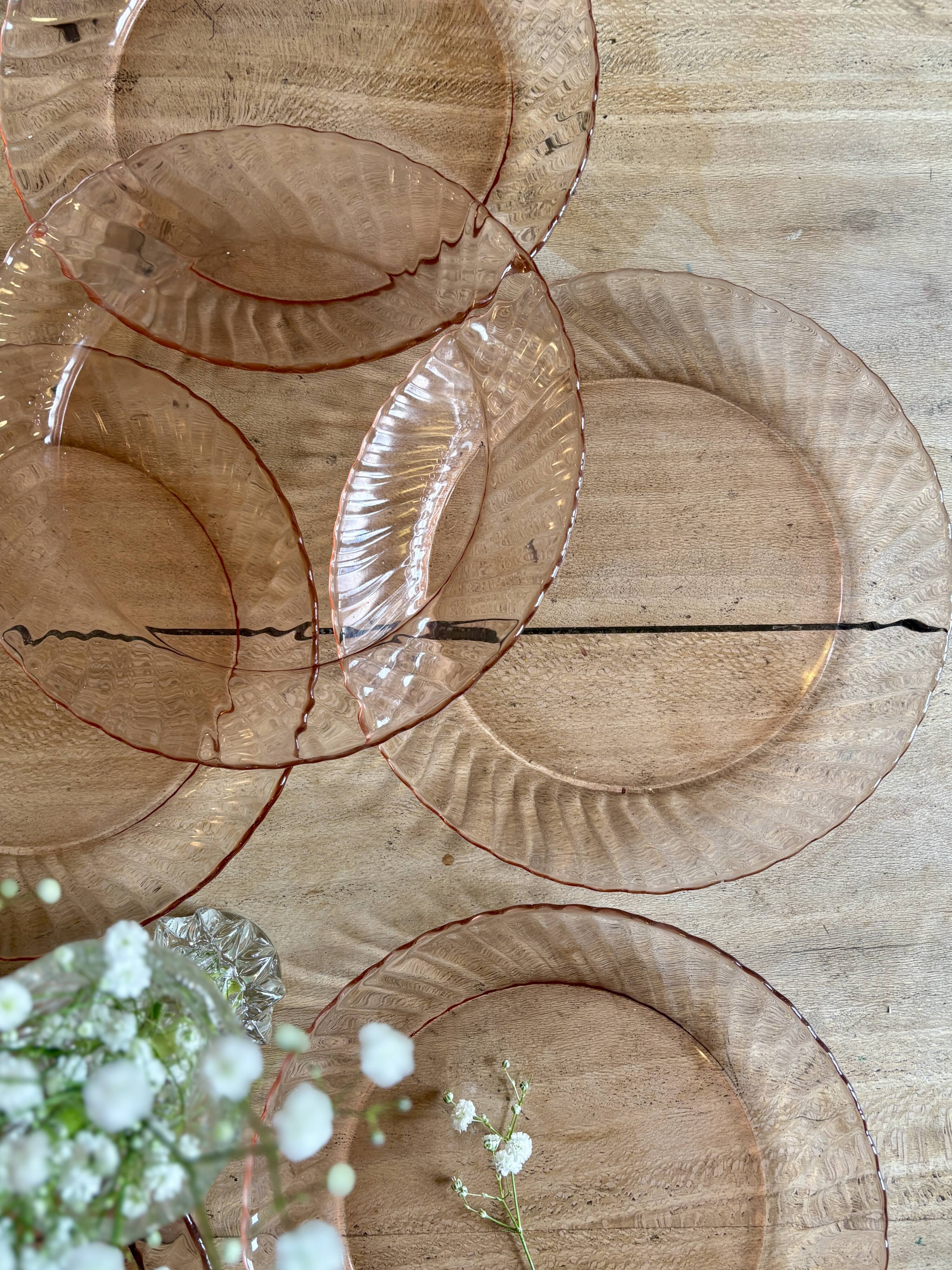 Set of 6 vintage Arcoroc rosaline dessert plates