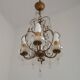 Vintage French 4 Arm Gilded Metal Cage Chandelier Beads Clear Murano Drops