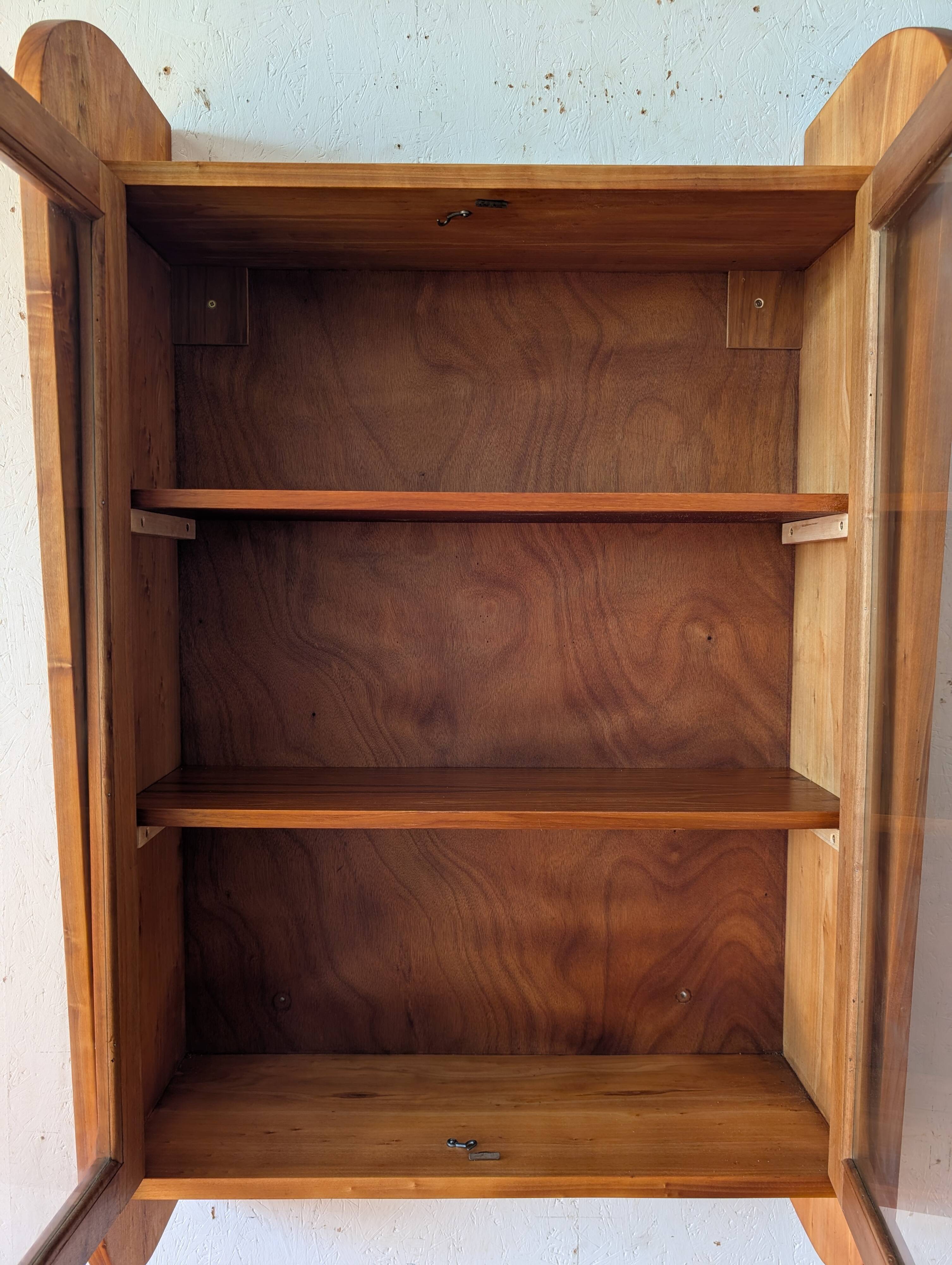 Solid cherry wood wall display case from the 50s