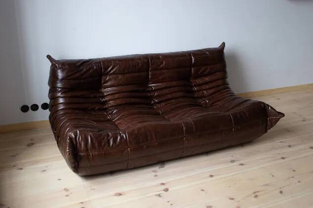 Togo 3-seater sofa in shiny brown leather
