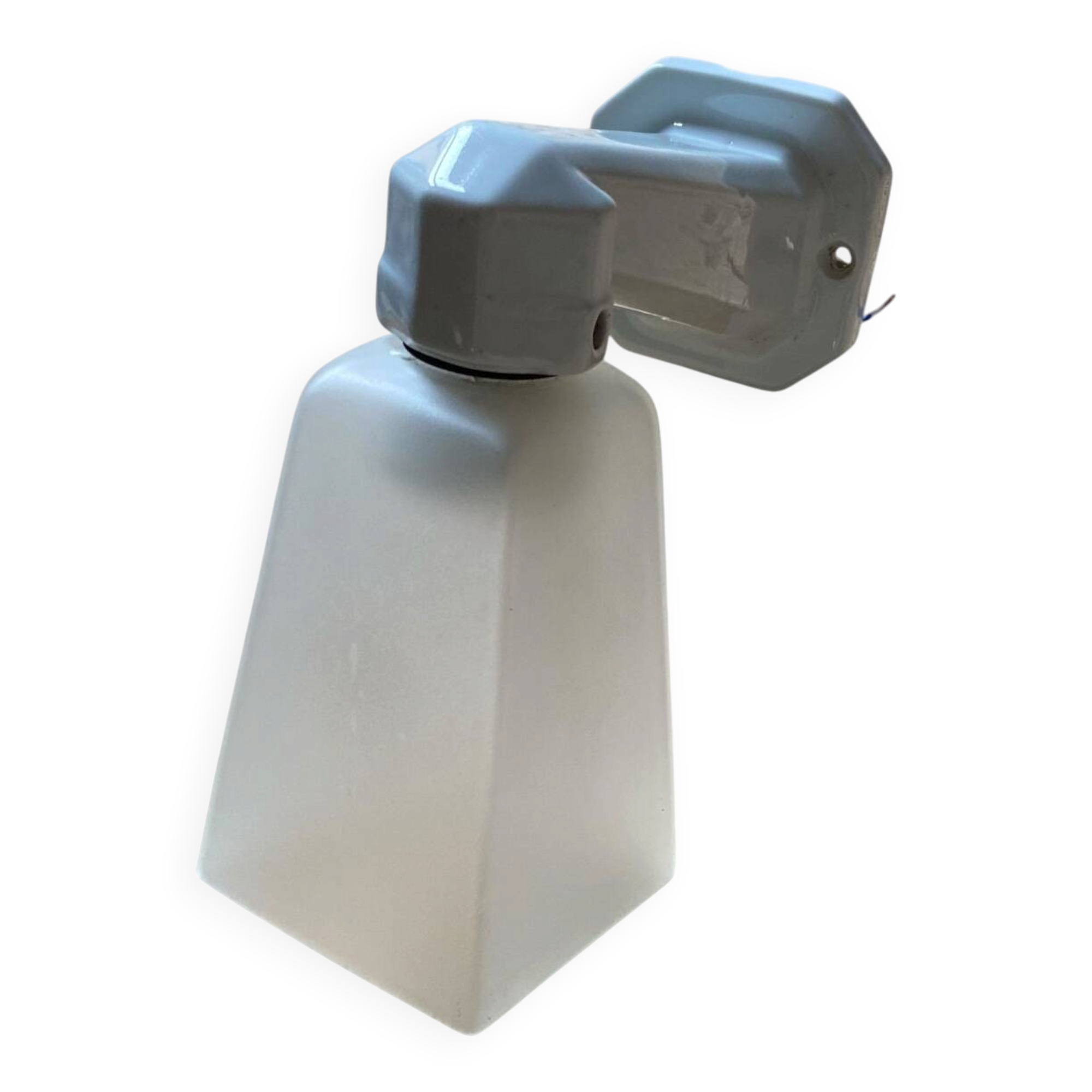 Swan neck wall light in ceramic with a translucent glass globe.