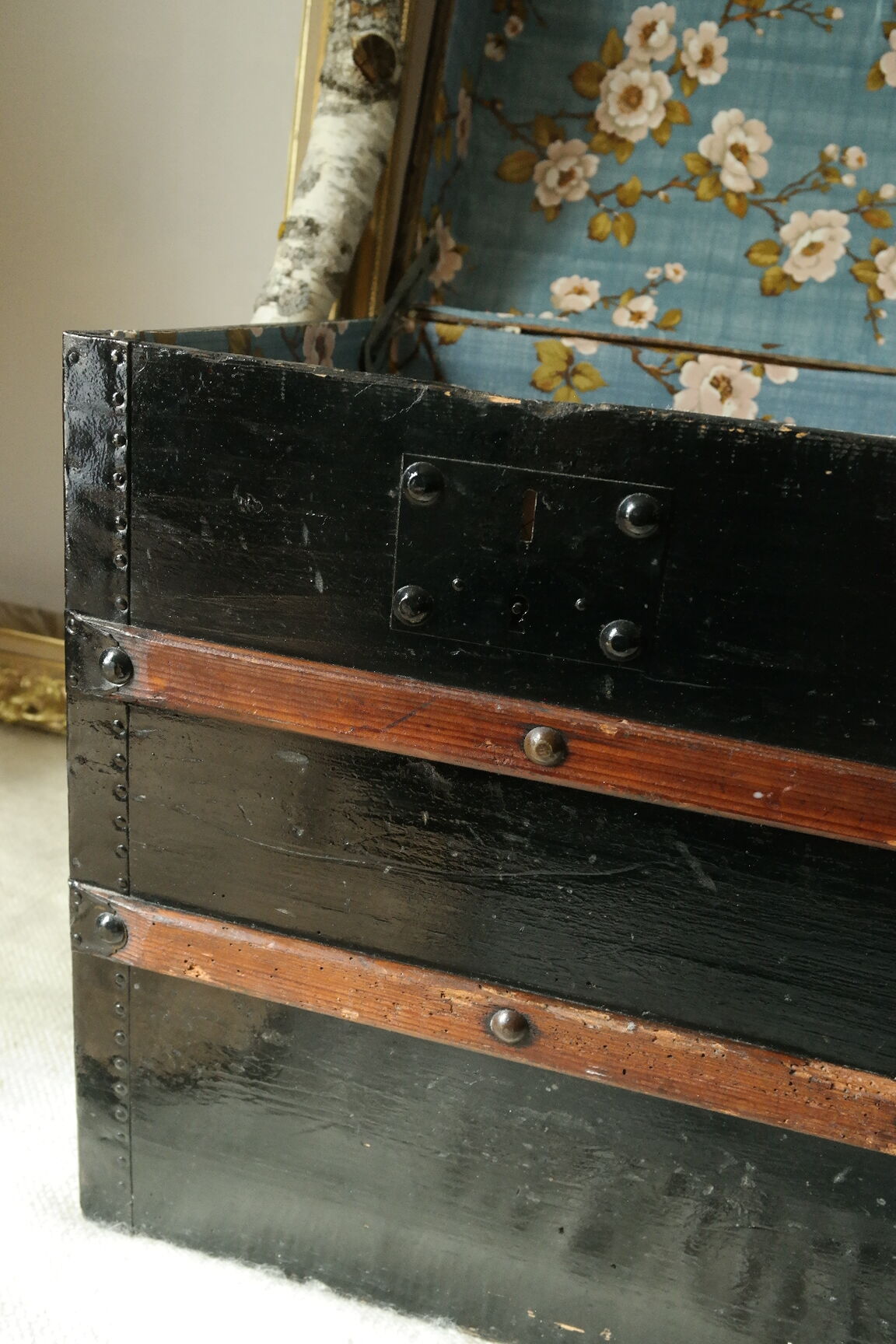 Domed travel trunk old wood