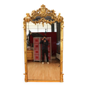 Large Napoleon III Mirror in Gilded Wood with Putti and Mascaron