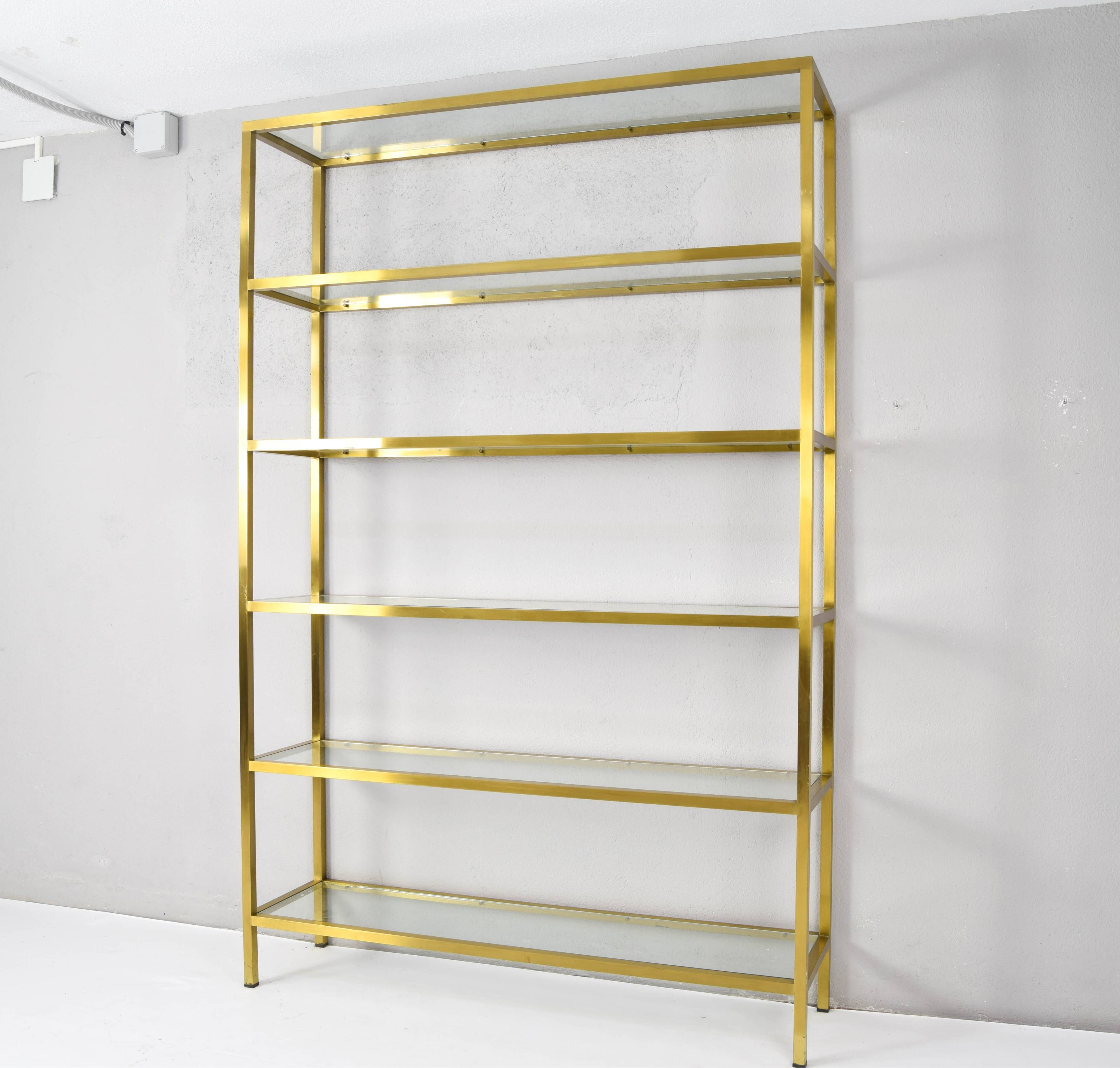 Hollywood Recency Brass and Crystal Shelving, France 70s