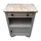 Small buffet Art Deco, white patina, pink marble