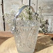 Seau à glace ou glaçons vintage en verre ciselé