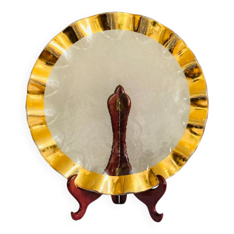 Plat signé annie glass 38/31 made in usa bord ondulé doré à l’or fin 24k