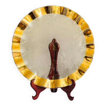 Dish signed Annie Glass 38/31 made in USA wavy edge gilded with 24k fine gold