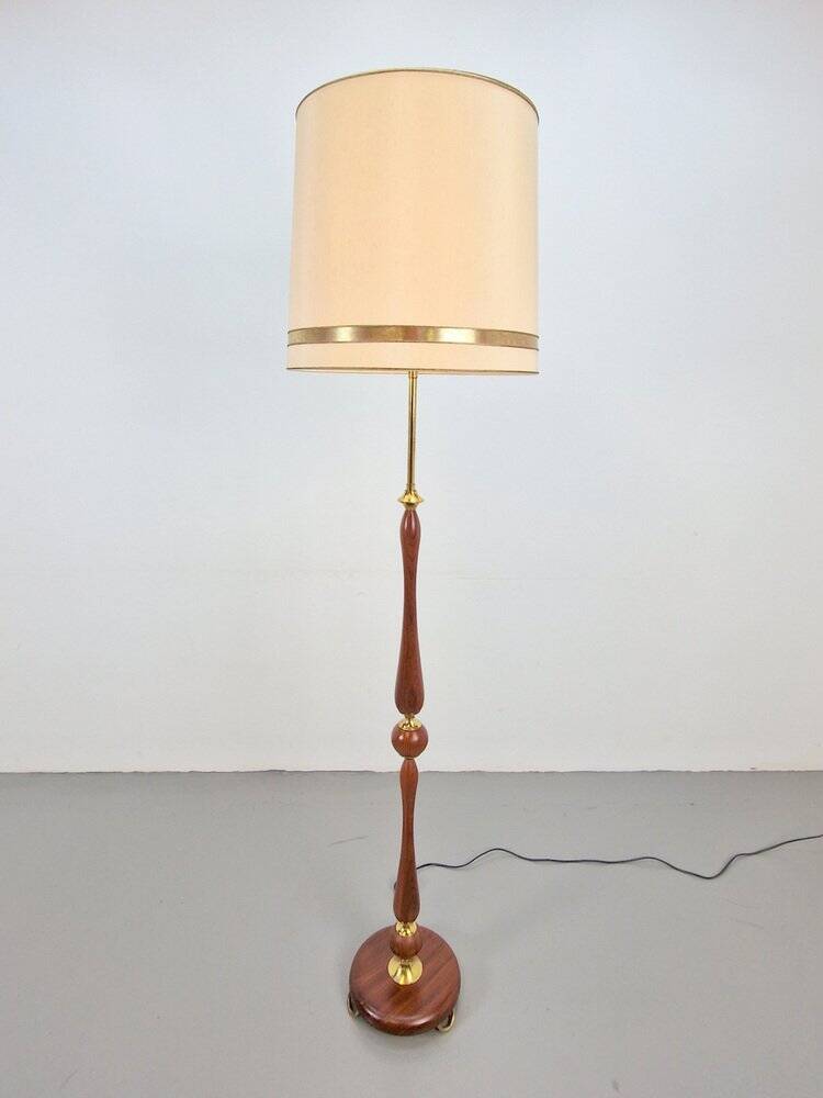 Vintage Scandinavian Floor Lamp in Teak and Brass, 1960s