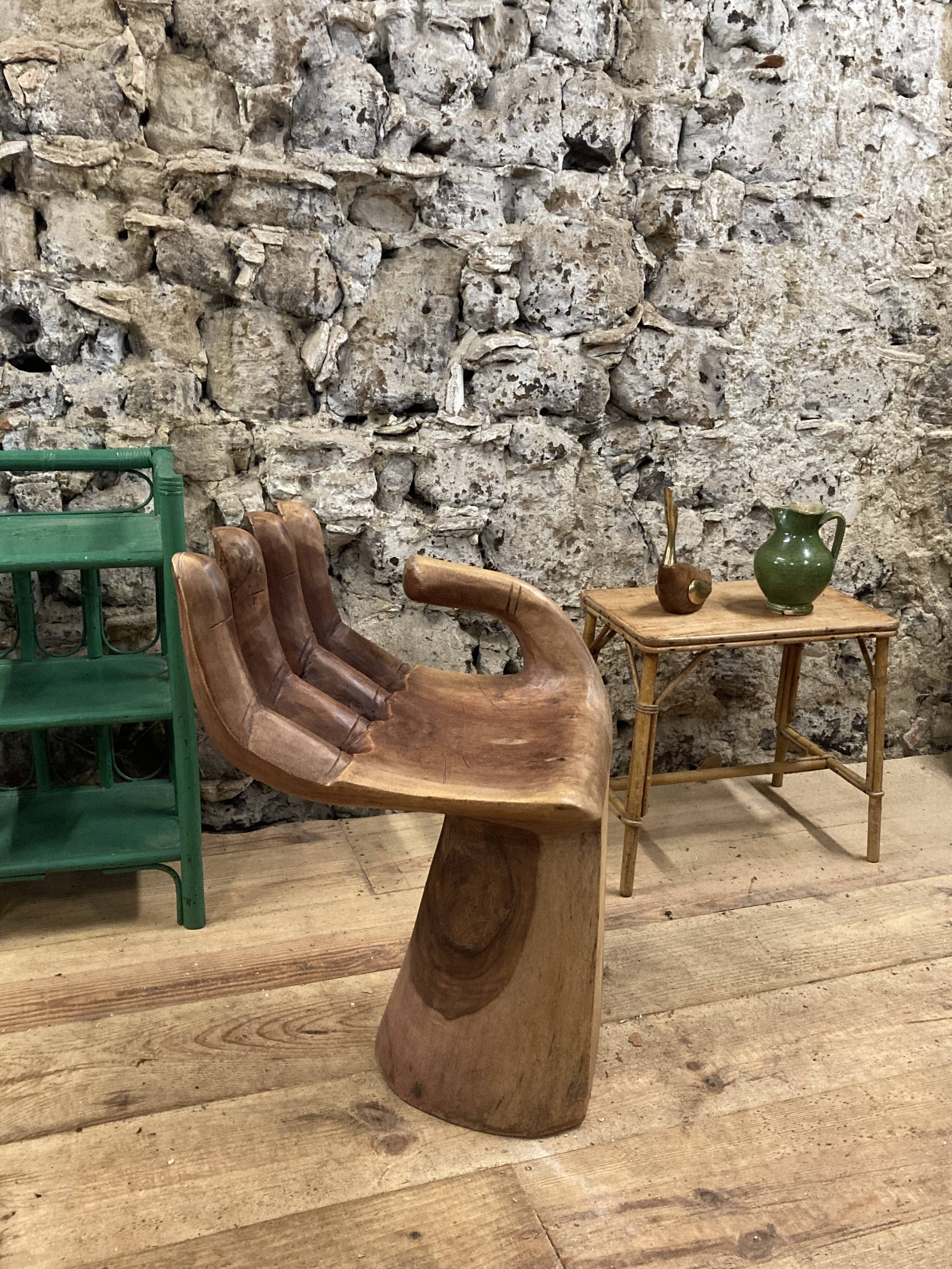 Unique vintage exotic wood hand chair, 70s