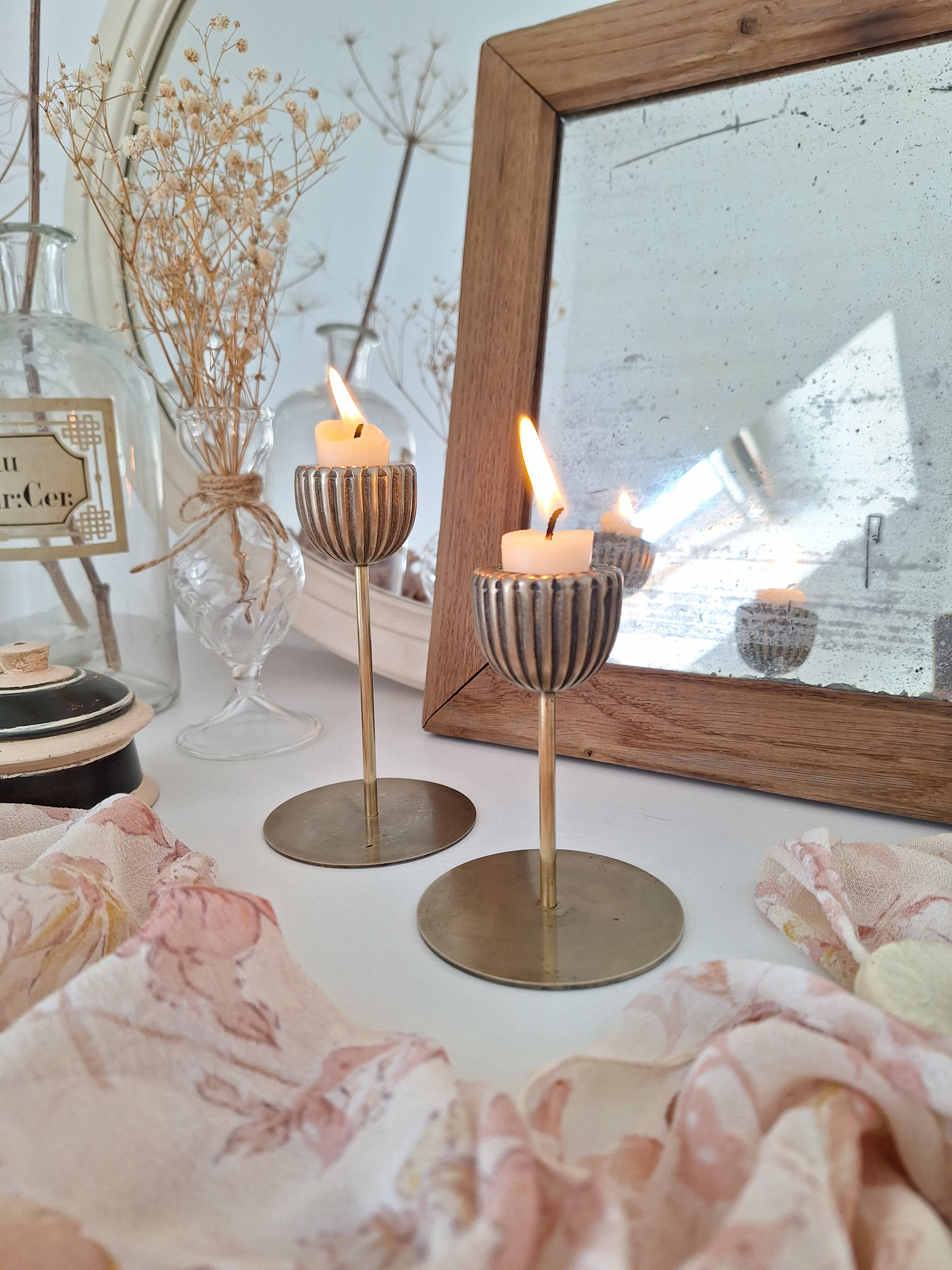 Vintage gold tulip candle holder