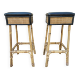 Pair of vintage bamboo stools from the 70s