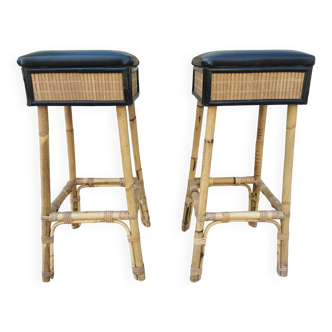 Pair of vintage bamboo stools from the 70s