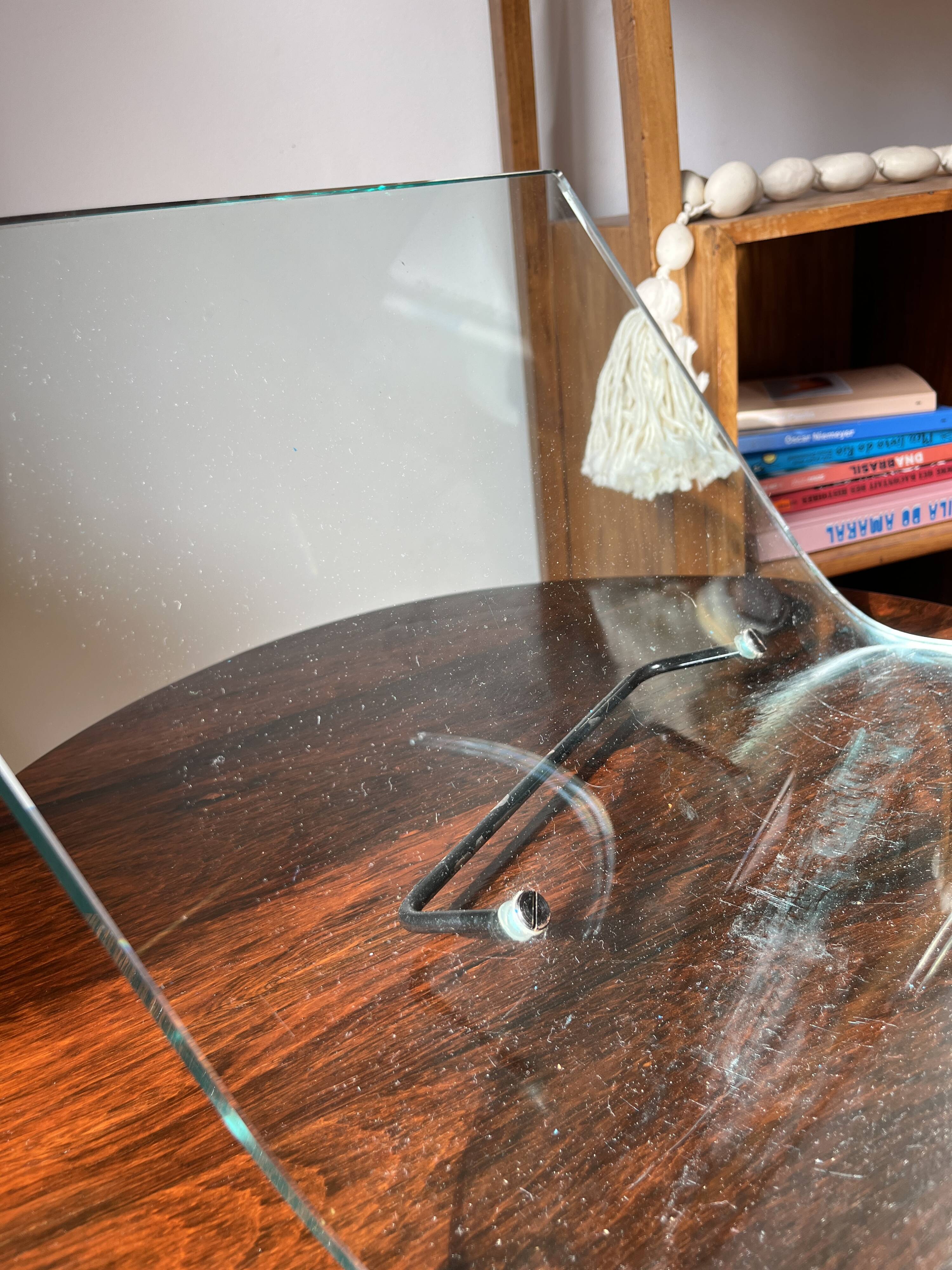 Post-modern Italian magazine rack FIAM glass and metal