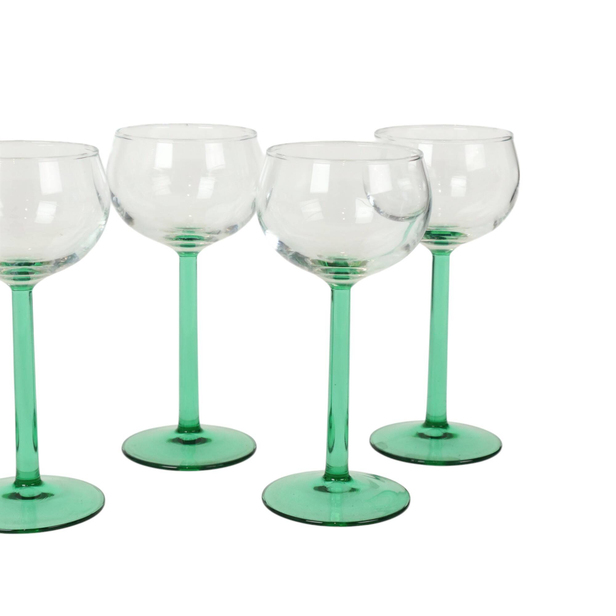 Set of 6 Vintage Luminarc Alsace Wine Glasses Narrow Green Base