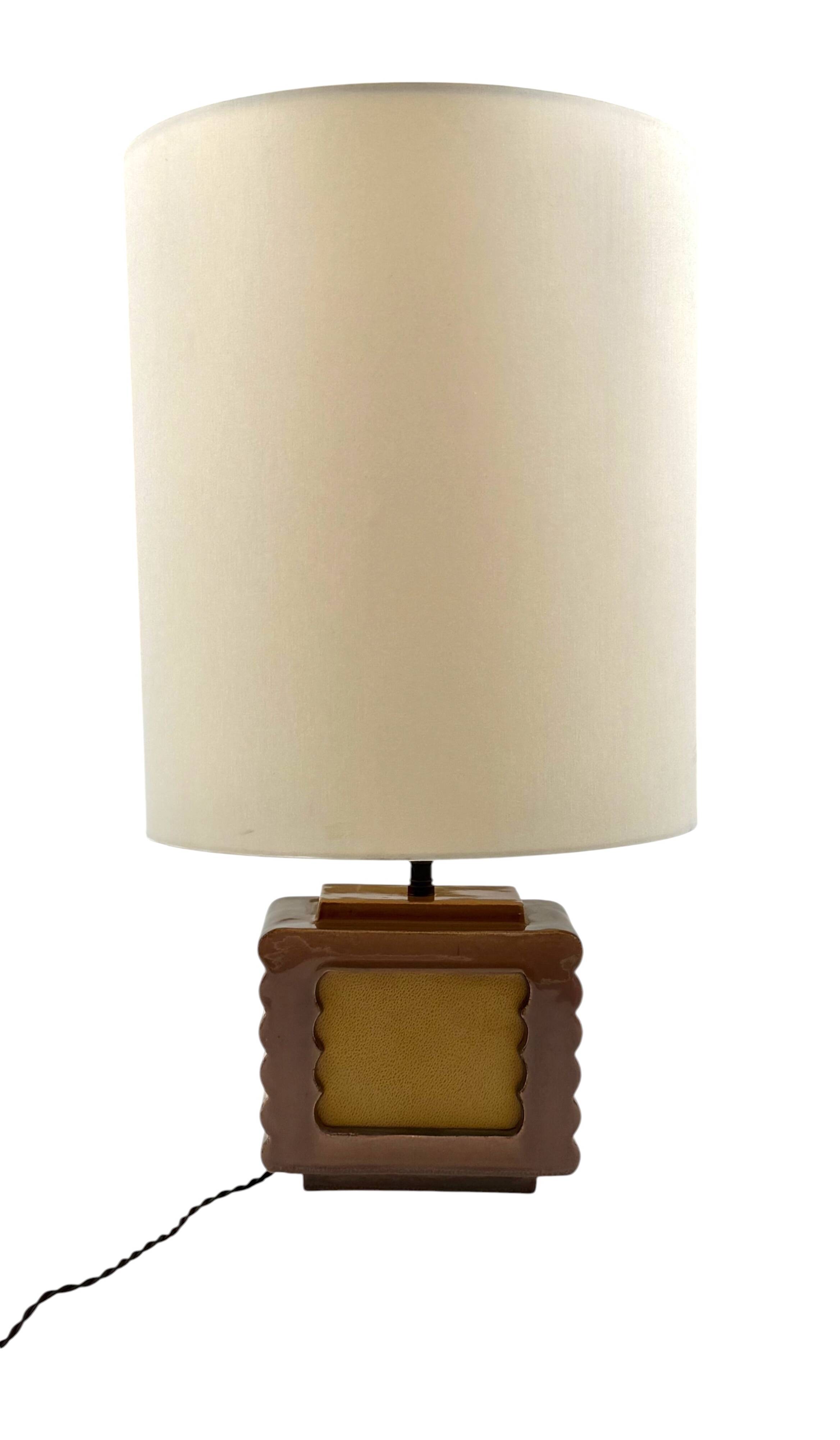 Art deco ceramic table lamp, Andre Fau Boulogne France circa 1940s