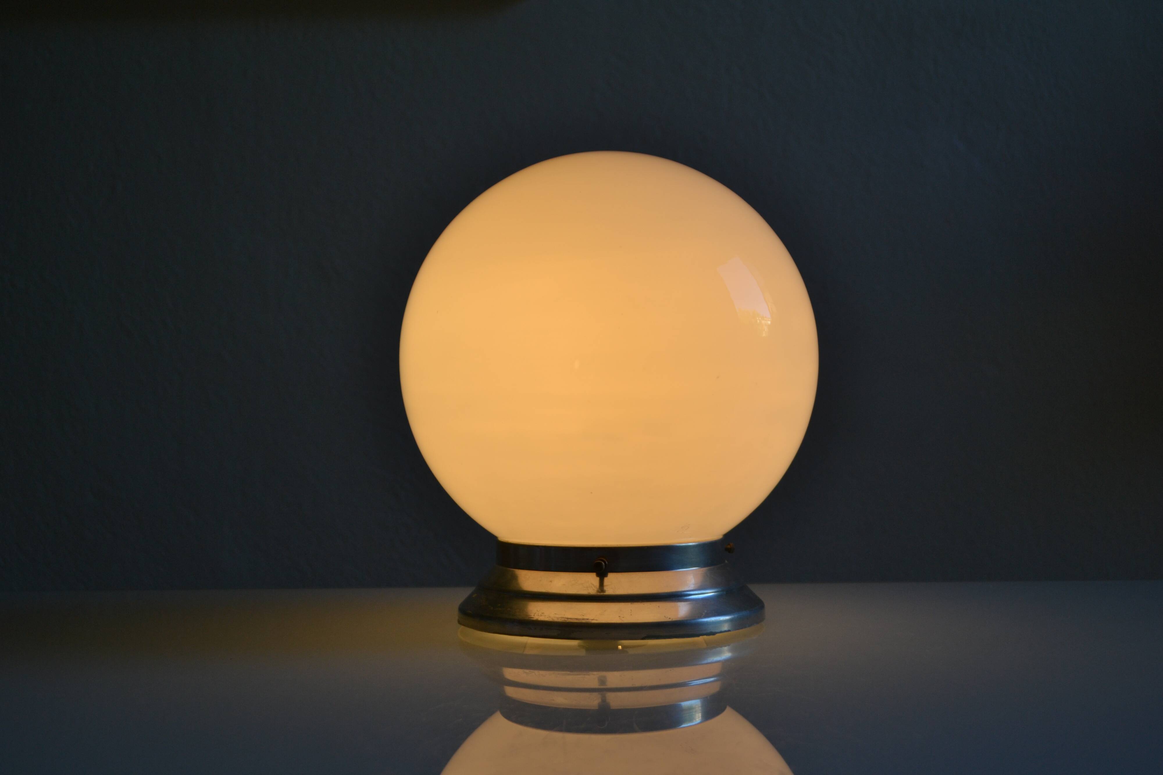 Art Deco table lamp with white opaline glass globe