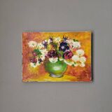 Acrylic on canvas, old painting, vintage still life, country decoration