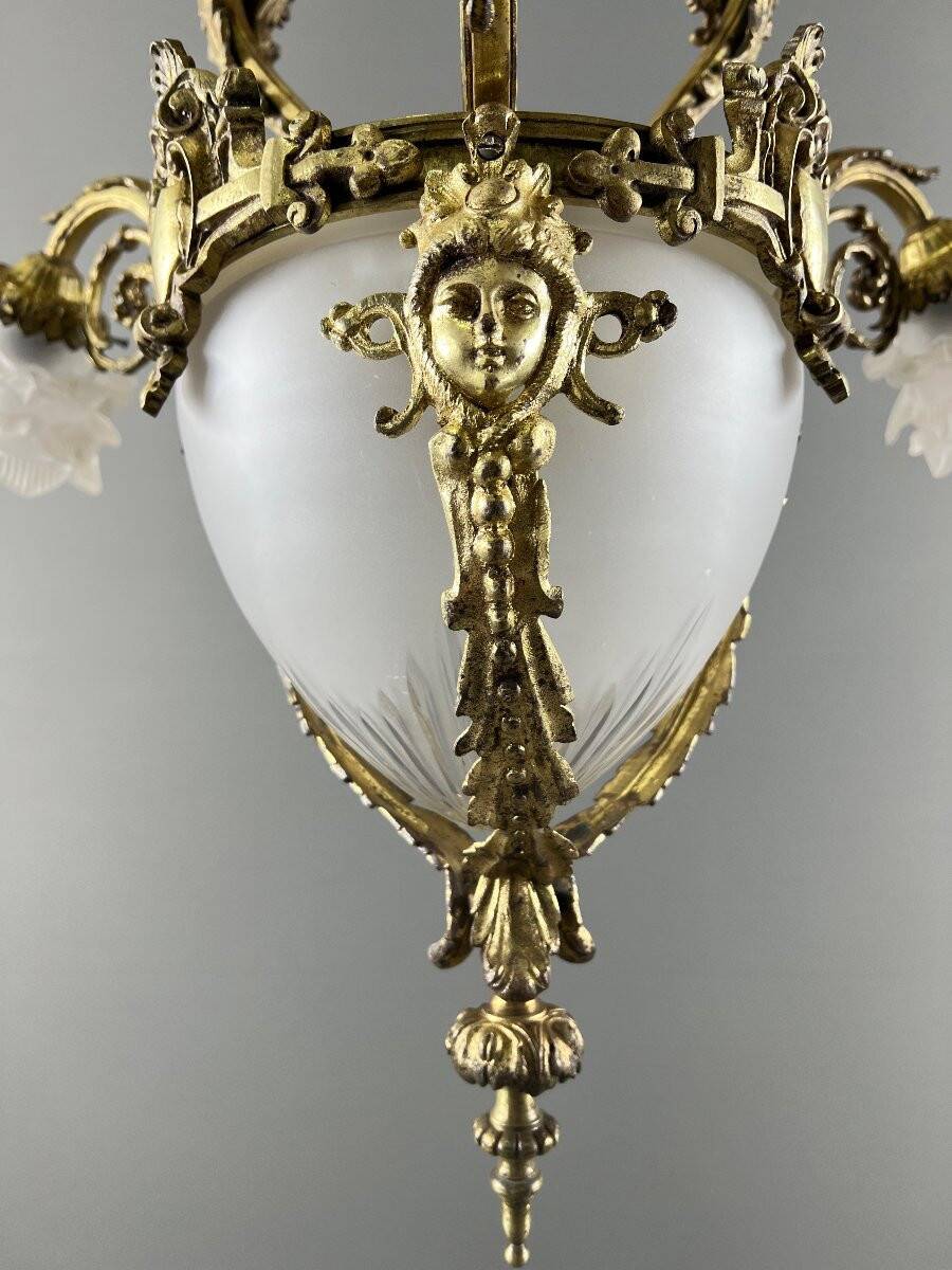 Louis XV style chandelier in bronze and glass, 19th century