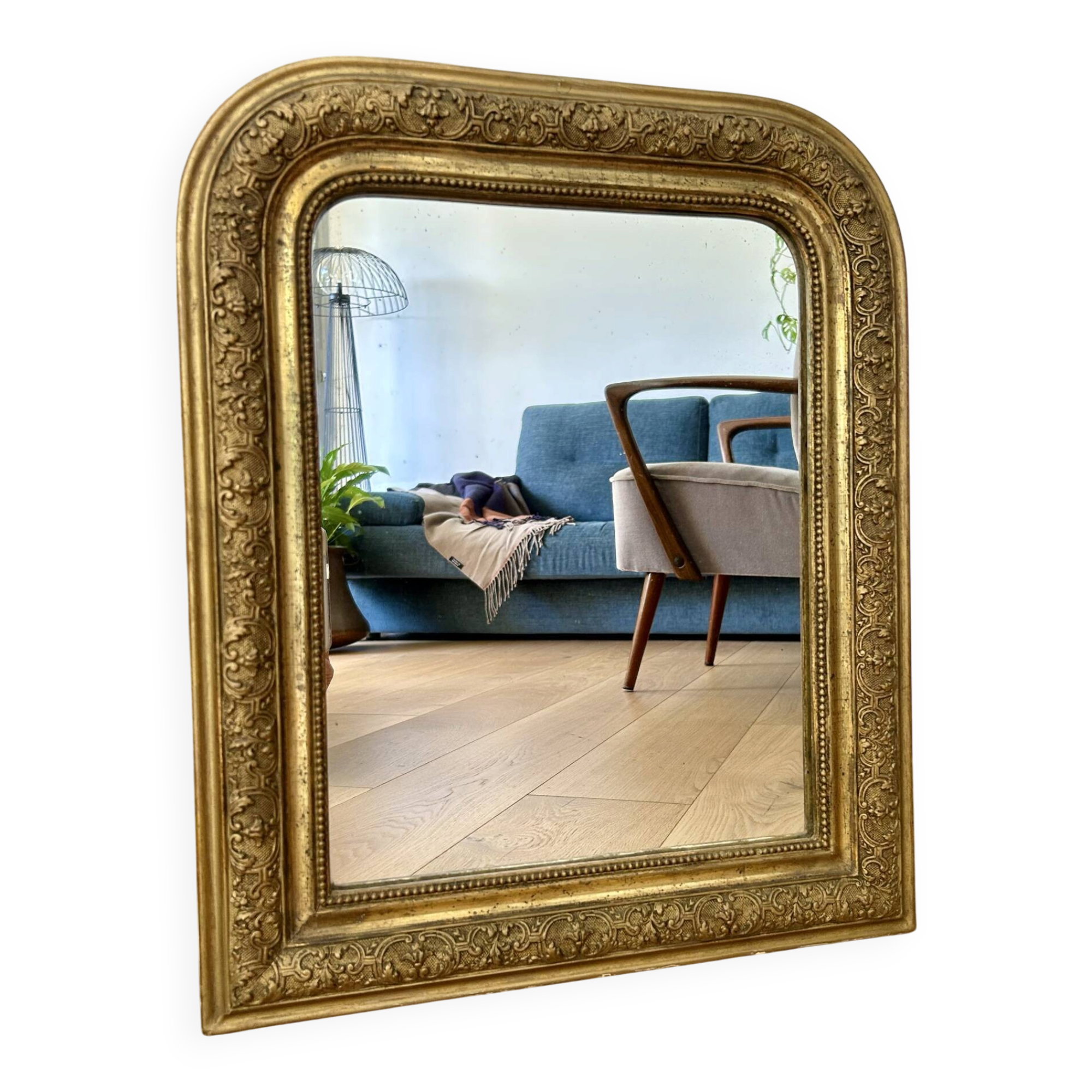 Antique gilded carved mirror - antique glass - vintage - Louis XVI