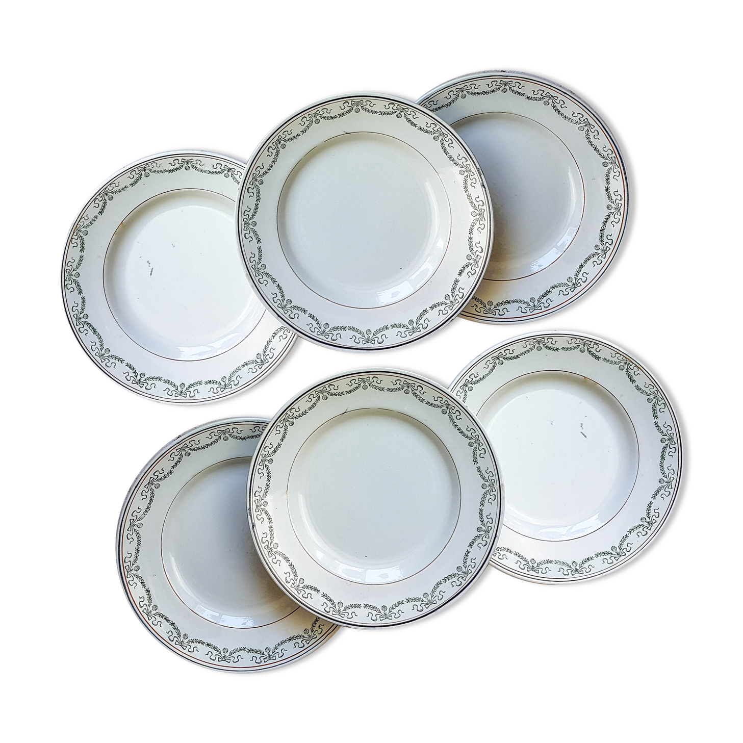 Set of 6 flat plates Saint Amand Blue white red Iron Earth