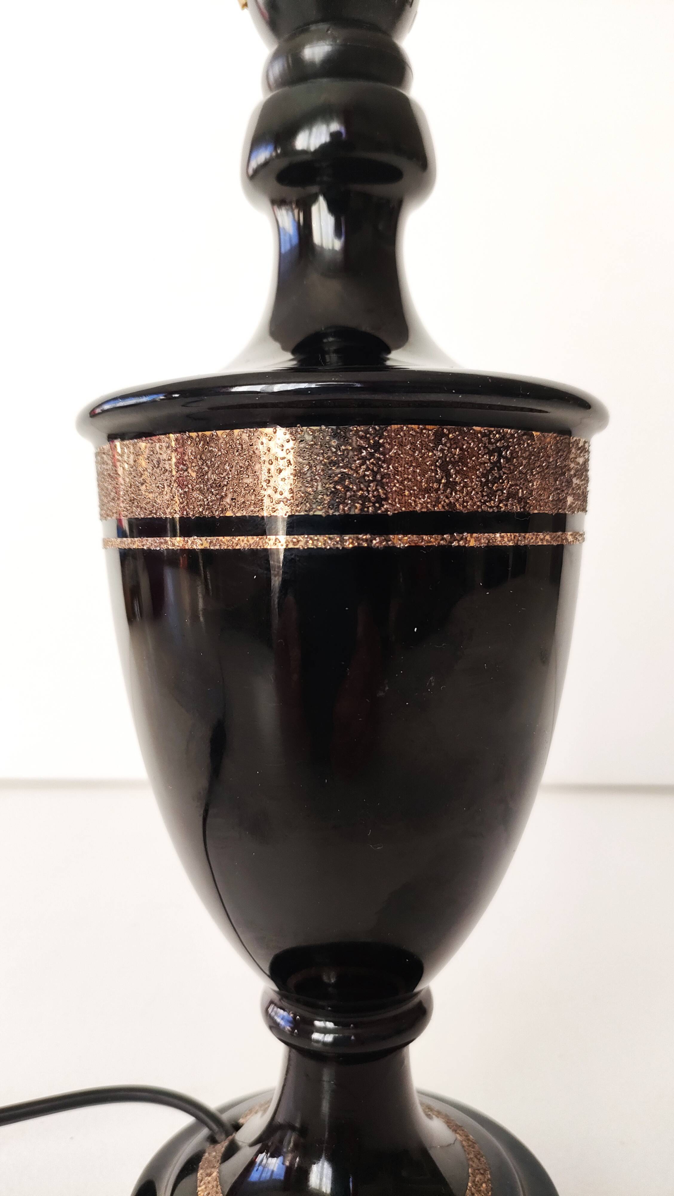 Robert Deschuytener - Baluster lamp - Black and gold ceramic - 1970s