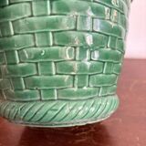 Cache pot jardinière poet Laval wicker green glazed ceramic rattan.