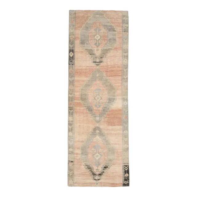 1970s Turkish Oushak Handmade Wool Cotton Orange Runner Rug 116x322