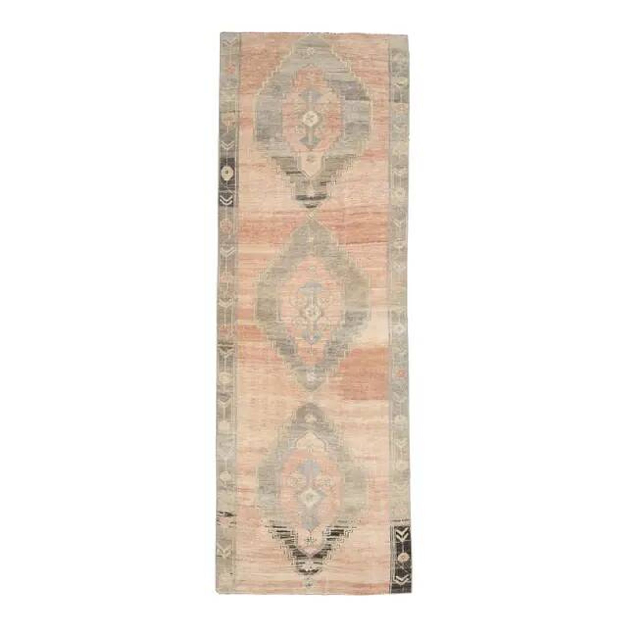1970s Turkish Oushak Handmade Wool Cotton Orange Runner Rug 116x322